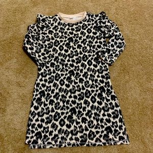 Crewcuts Leopard Print Soft Sweatshirt Dress, with ruffled shoulders. Size 8.